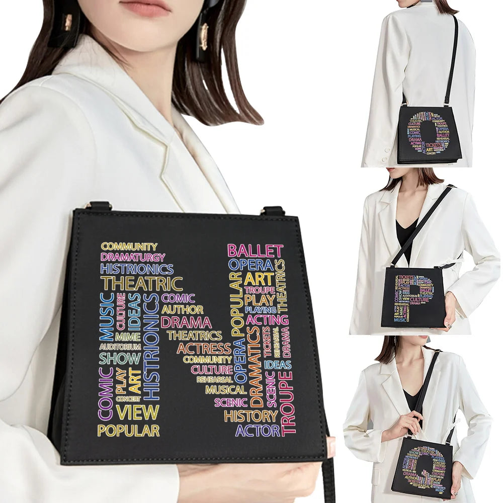 Initial Letter Pattern Square Commuter Bag for Women