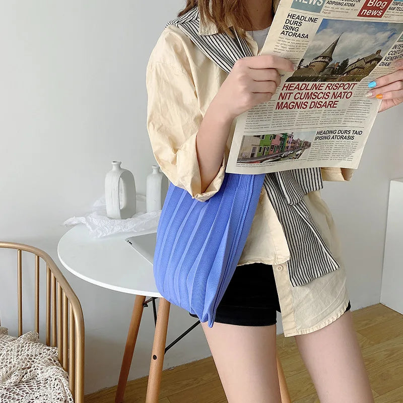 Knitted Pleated Handbag Large Capacity Messenger Bag