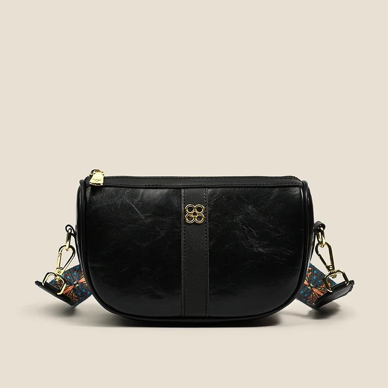 Women's Leather Shoulder Bag Wide Strap Crossbody Phone Purse