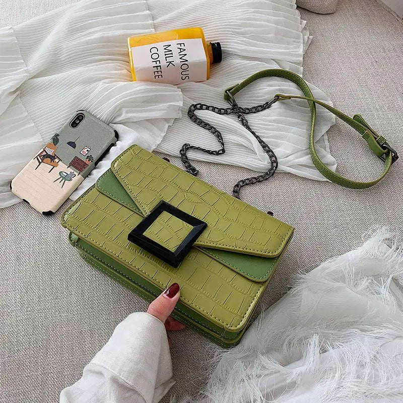 Stone Pattern PU Leather Crossbody Bag Chain Handbag for Women
