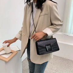 Stone Pattern PU Leather Crossbody Bag Chain Handbag for Women
