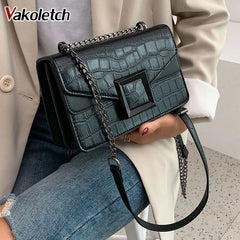 Stone Pattern PU Leather Crossbody Bag Chain Handbag for Women