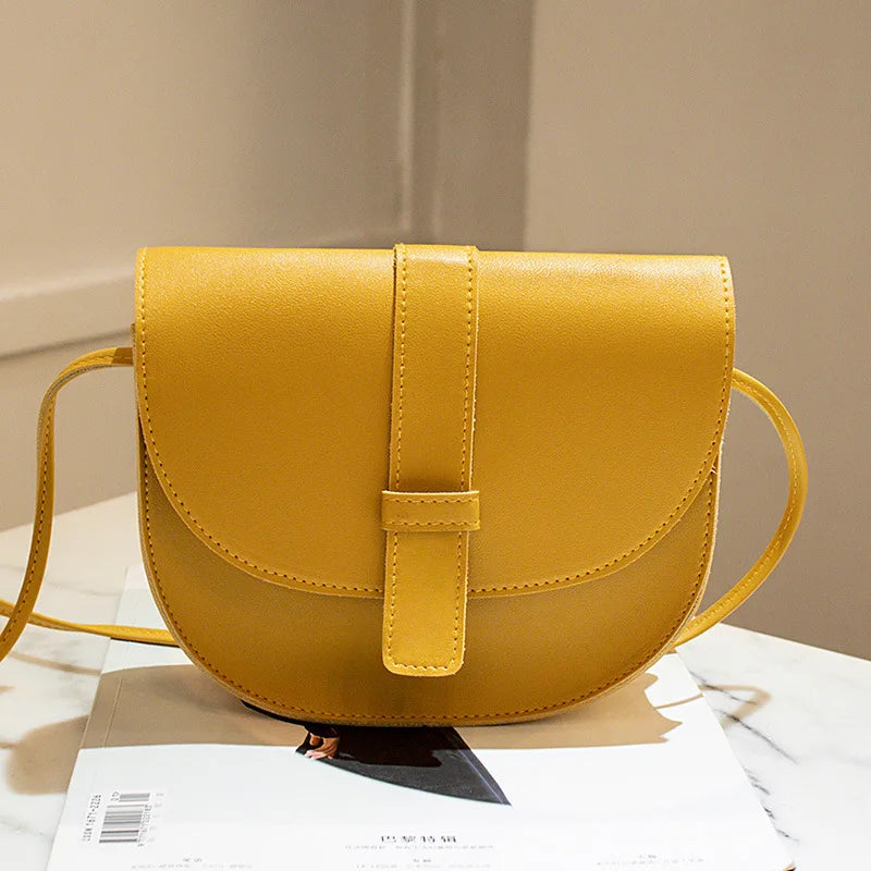 Small Women Purse Shell Shoulder Messenger Bag PU Leather Solid Yellow Crossbody