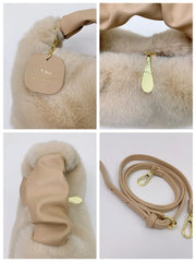 Women's Soft Faux Fur Bag with Pu Leather Handle