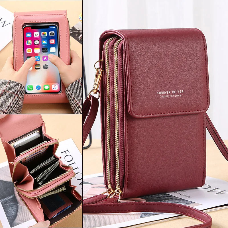 Women's Soft Leather Touch Screen Cell Phone Crossbody Bag