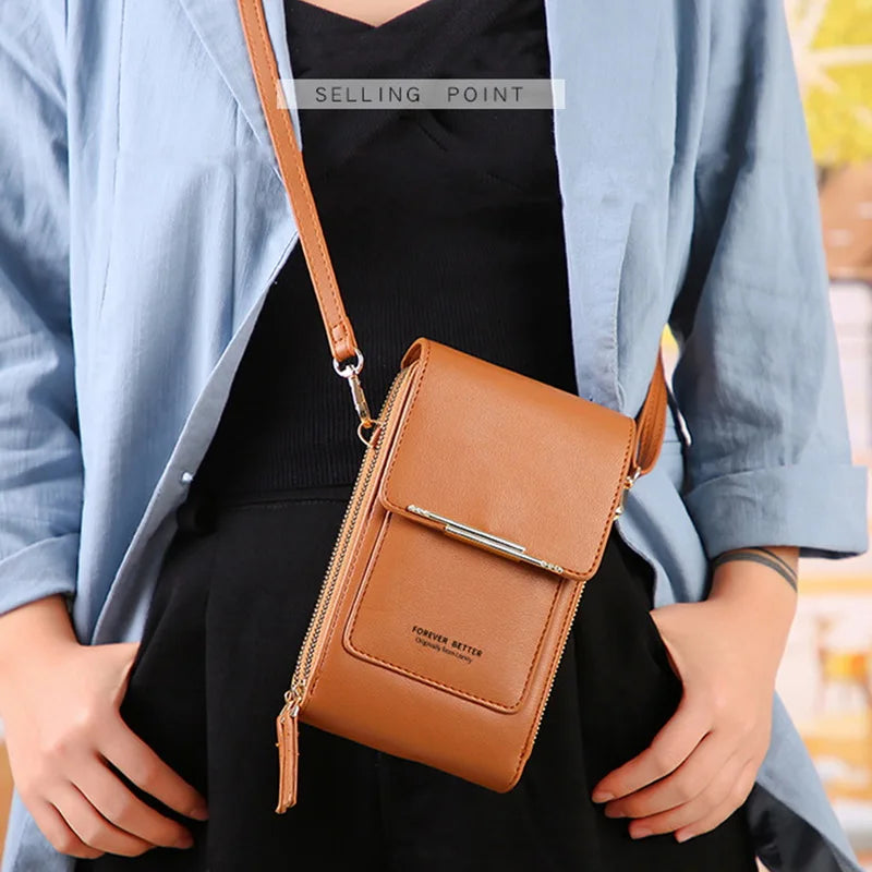Women's Soft Leather Touch Screen Cell Phone Crossbody Bag