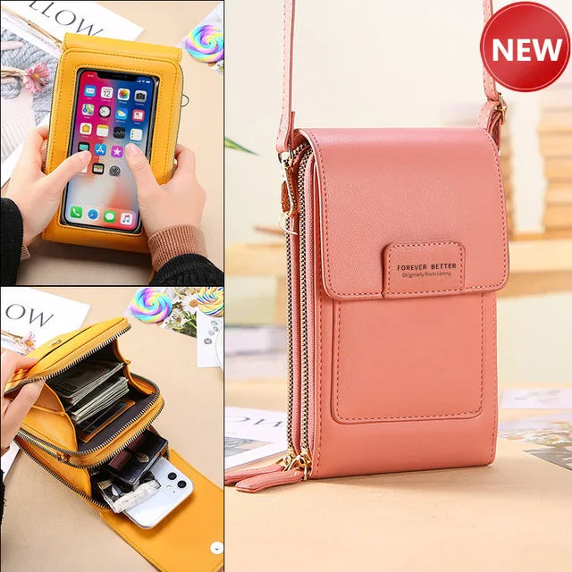 Women's Soft Leather Touch Screen Cell Phone Crossbody Bag