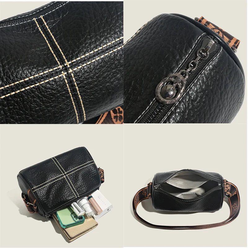 Soft Leather Women's Handbag Wide Strap Shoulder Bag Crossbody Tote