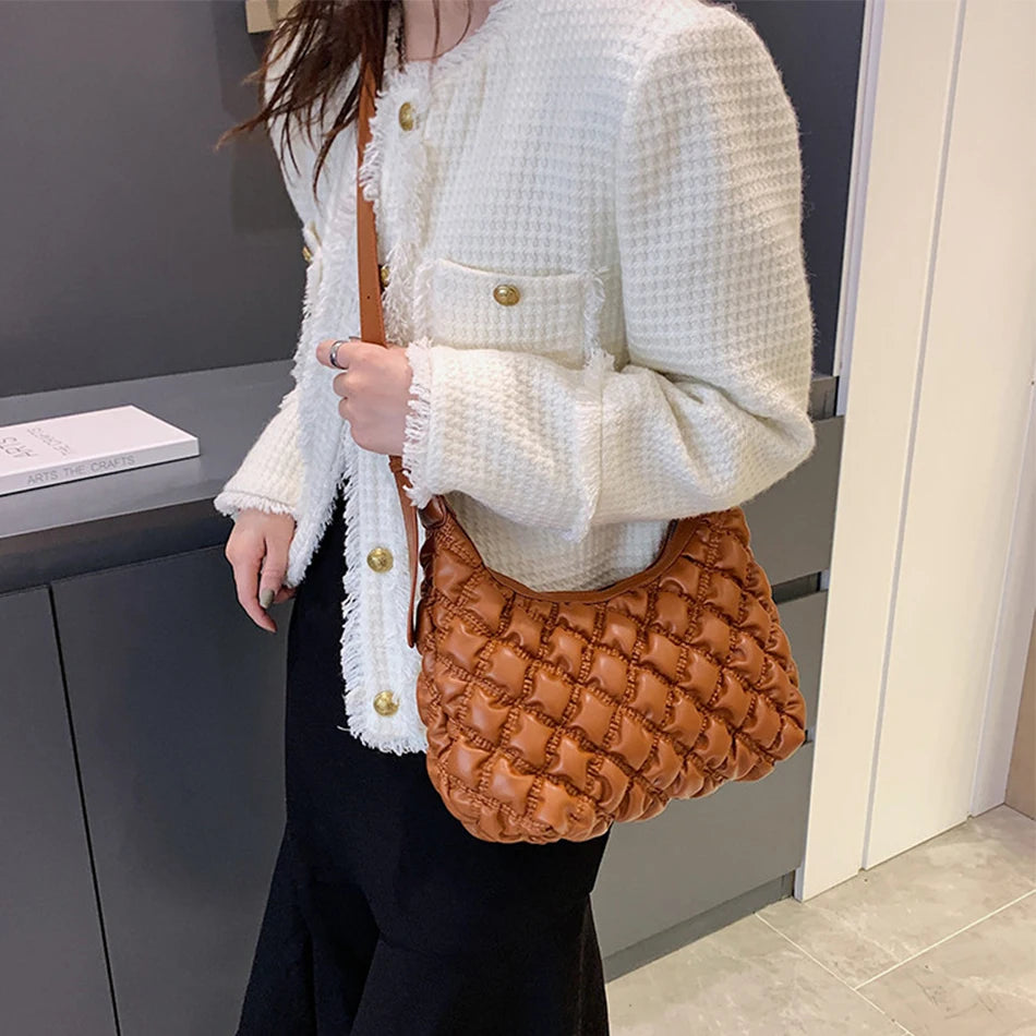 Spring Women's Quilted Crossbody Bag High PU Handbag Ladies Shoulder Bag