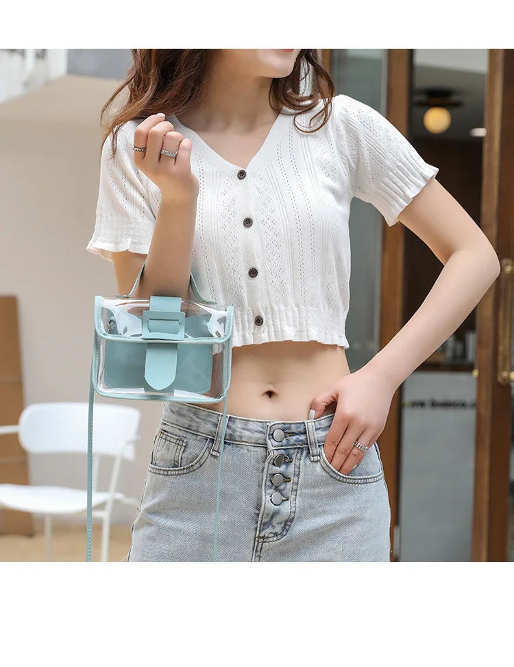 Spring Summer Women's Transparent Square Sling Bag PVC Shoulder Bag