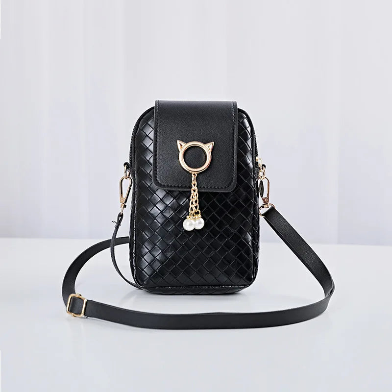 Mini Cross-body Phone Shoulder Bag Woven Pearl Tassel Cover-style Female Bag