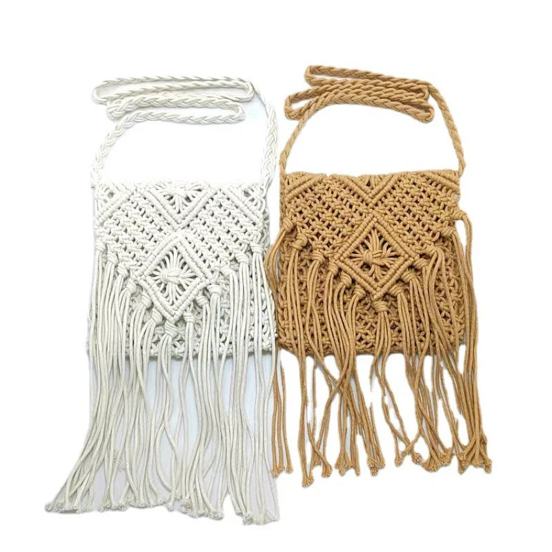 Vintage Hand Woven Messenger Bag Beach Tassel Shoulder