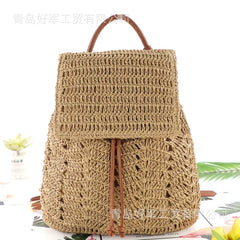 Hollow Woven Straw Backpack Drawstring Shoulder Bag