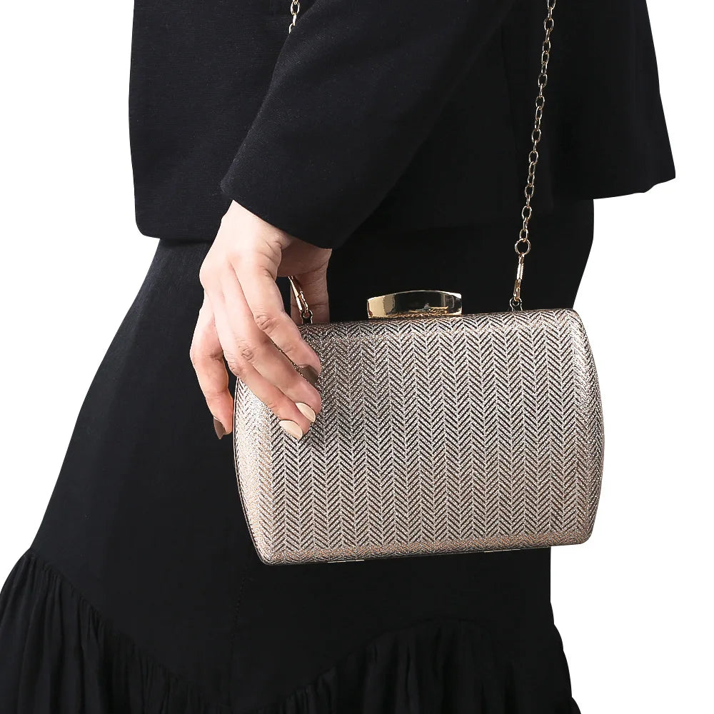 Striped Grey Pink PU Clutches Bag Phone Purse Handbag Women