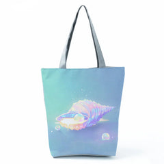 Customizable Shell Print Beach Bag - High Capacity Women Shoulder Bag
