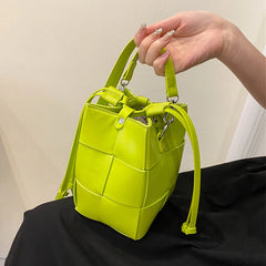 Summer Braided PU Leather Shoulder Bag Small Bucket Tote Crossbody