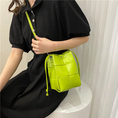 Summer Braided PU Leather Shoulder Bag Small Bucket Tote Crossbody