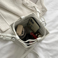 Summer Braided PU Leather Shoulder Bag Small Bucket Tote Crossbody