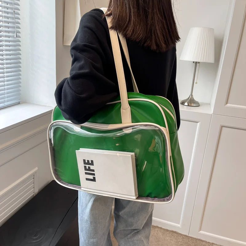 Transparent Leather Travel Bag Large Capacity Waterproof Shoulder Bag