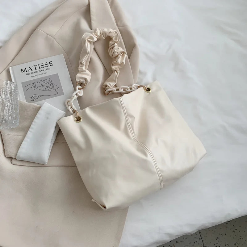 Summer Pu Leather Shoulder Bag Large Capacity Handbag Solid Female Bags