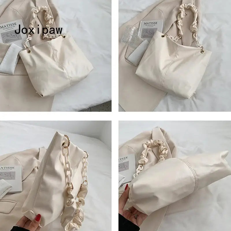 Summer Pu Leather Shoulder Bag Large Capacity Handbag Solid Female Bags