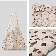 Summer Hollow Cotton Linen Women's Bag High Flower Woven Handbag