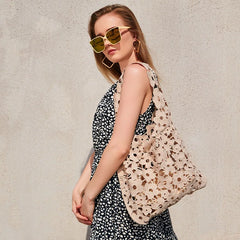 Summer Hollow Cotton Linen Women's Bag High Flower Woven Handbag