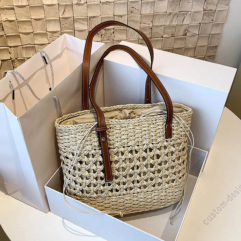 Summer Straw Bags for Women Woven Shoulder Bag Casual Travel Beach Handbags