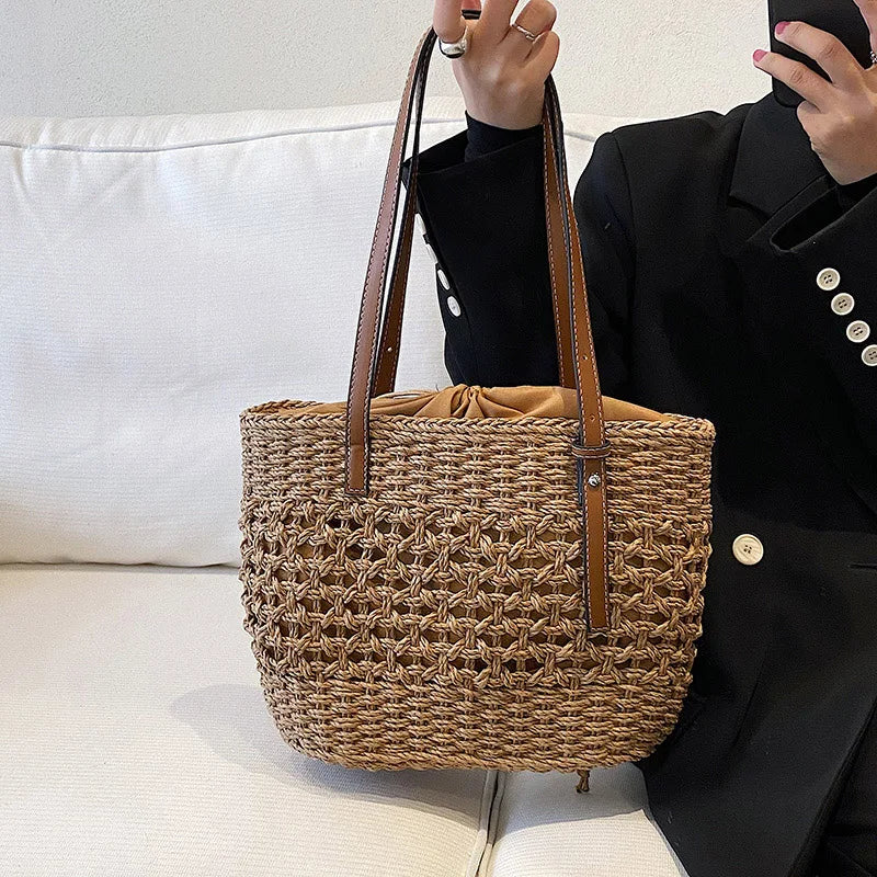 Summer Straw Bags for Women Woven Shoulder Bag Casual Travel Beach Handbags