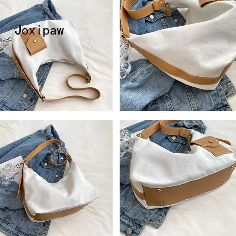 Summer Vintage Canvas Shoulder Bag Large Capacity Zipper Female Tote Handbag