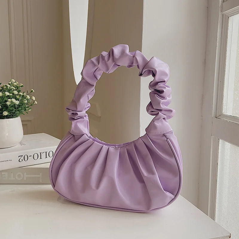 Summer Pleated Handbags for Women PU Cloud Bags Armpit Bag