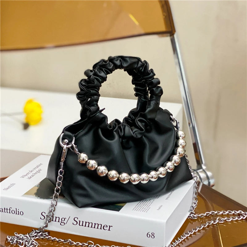 Summer Pleated Handlebags For Women PU Cloud Bags Casual Shopping Shoulder Bags
