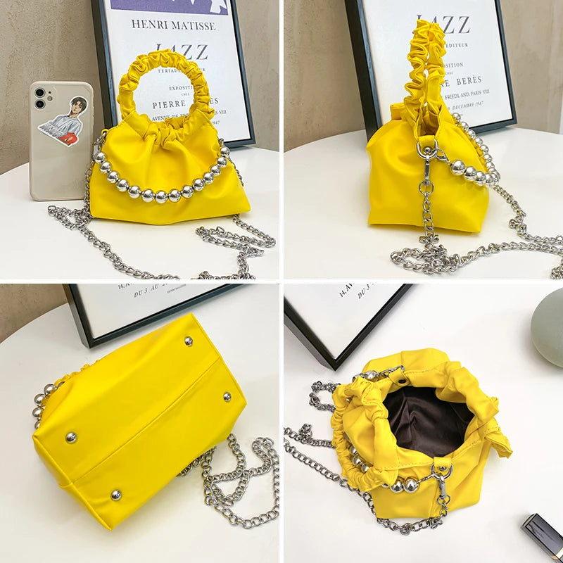 Summer Pleated Handlebags For Women PU Cloud Bags Casual Shopping Shoulder Bags