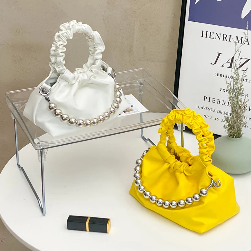 Summer Pleated Handlebags For Women PU Cloud Bags Casual Shopping Shoulder Bags