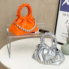 Summer Pleated Handlebags For Women PU Cloud Bags Casual Shopping Shoulder Bags