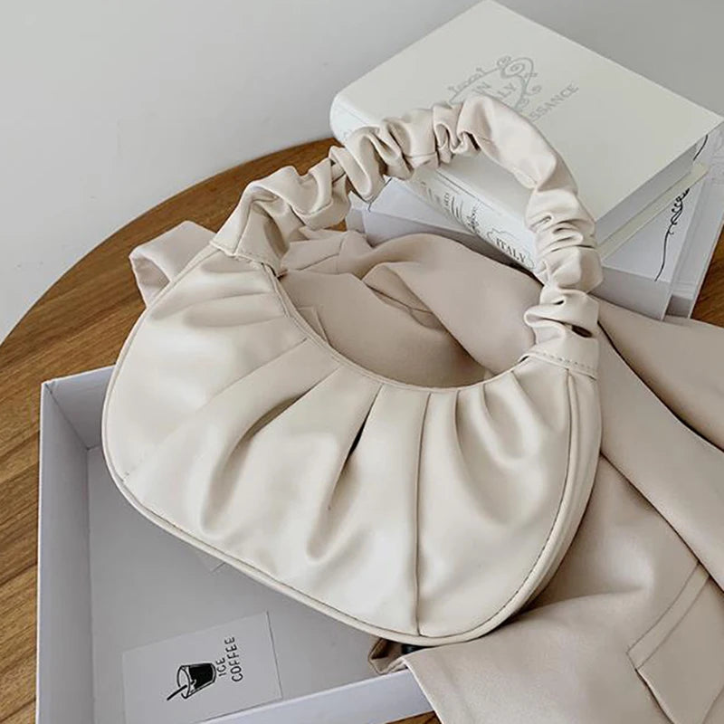 Summer Pleated Handlebags Women PU Cloud Bags