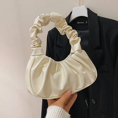 Summer Pleated Handlebags for Women PU Cloud Bags Leisure Shoulder Bags