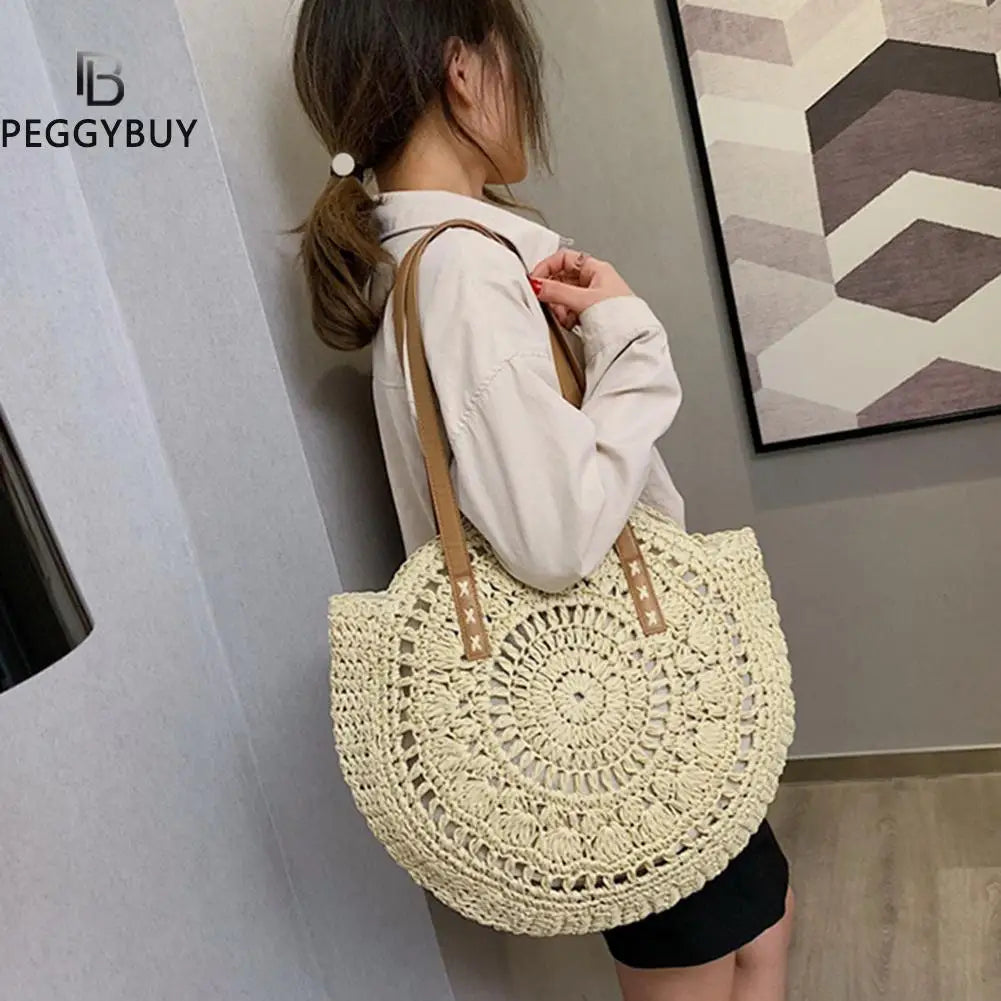 Summer Round Straw Bags for Women Rattan Bag Woven Beach CrossBody Bag