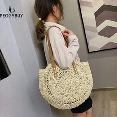 Summer Round Straw Bags for Women Rattan Bag Woven Beach CrossBody Bag