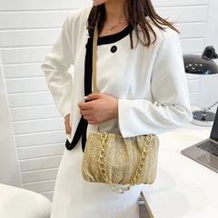 Summer Shopper Bag Straw Bag Pleated Handbag Women Woven Shoulder Bag Purse