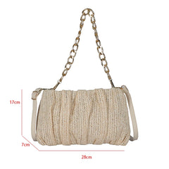 Summer Shopper Bag Straw Bag Pleated Handbag Women Woven Shoulder Bag Purse