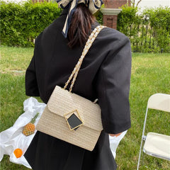 Straw Shoulder Bag Crossbody Chain Handbag for Women Casual Vacation