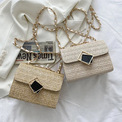 Straw Shoulder Bag Crossbody Chain Handbag for Women Casual Vacation