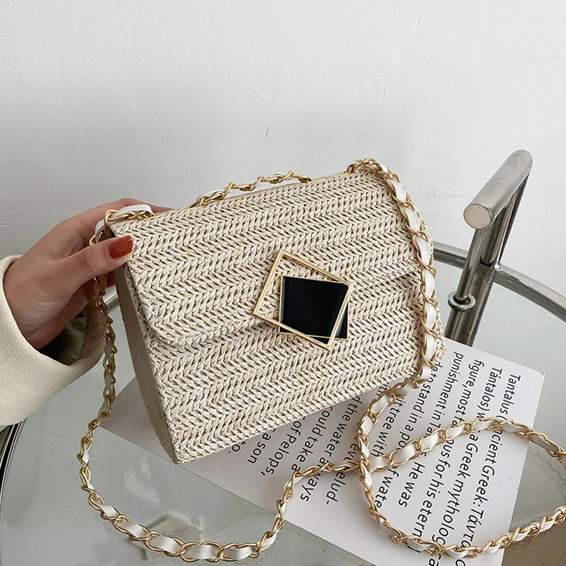 Straw Shoulder Bag Crossbody Chain Handbag for Women Casual Vacation