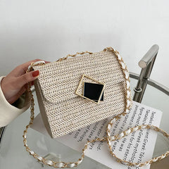 Straw Shoulder Bag Crossbody Chain Handbag for Women Casual Vacation