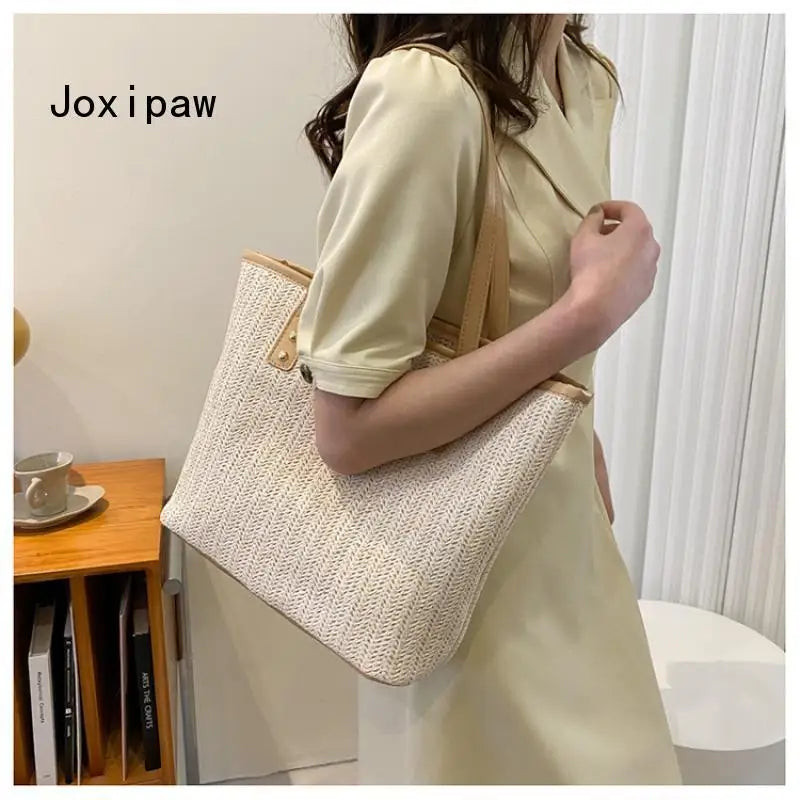 Summer Vintage Large Capacity Beach Straw Shoulder Bag for Women