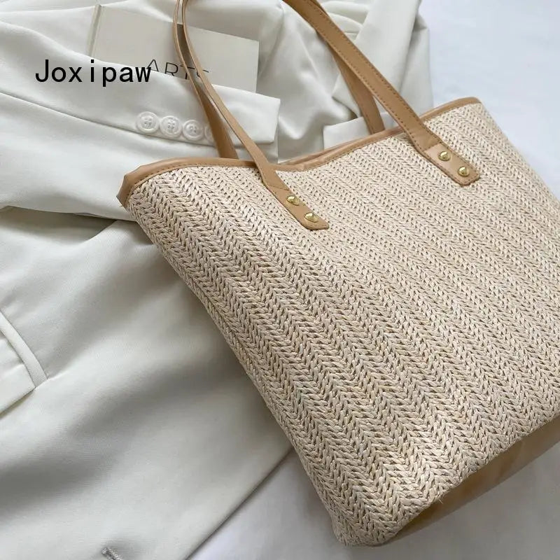 Summer Vintage Large Capacity Beach Straw Shoulder Bag for Women