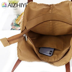 Summer Women Straw Top-Hand Bag Casual Woven Shoulder Travel Beach Hollow