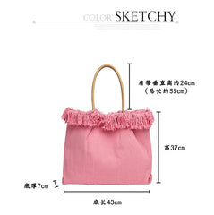 Women Canvas Shoulder Bags Tassel Handbags Totes Ins Shopping Totes