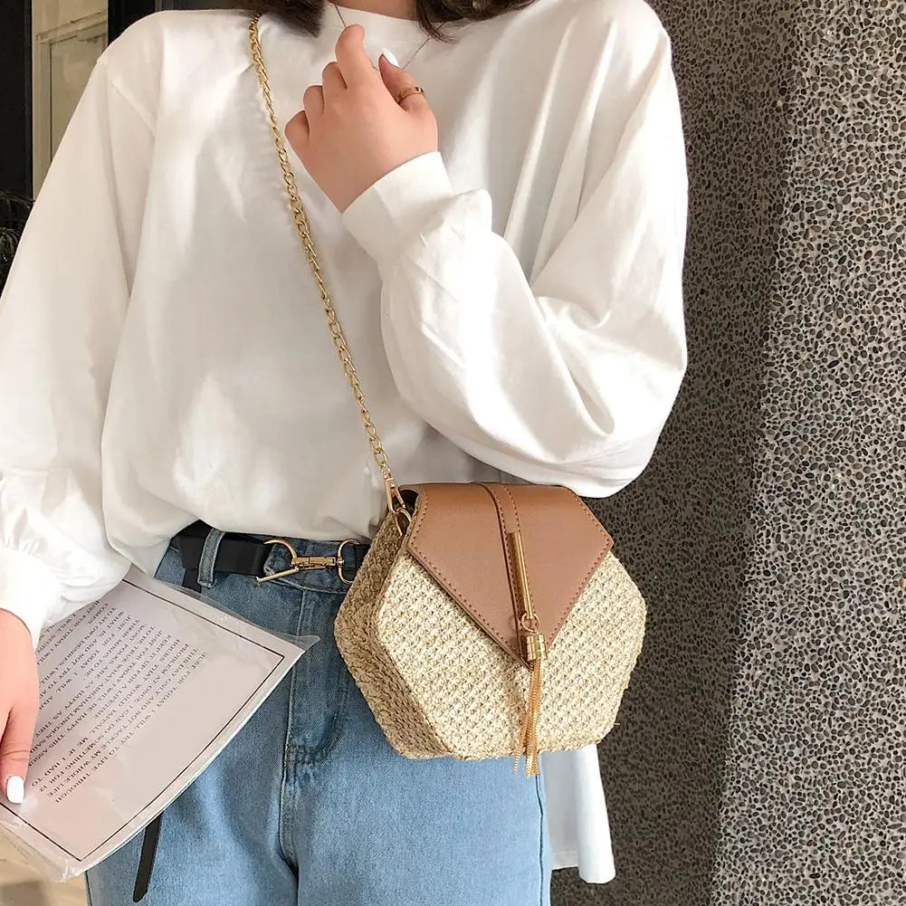 Summer Beach Straw Bags For Women Woven Shoulder Crossbody Bag
